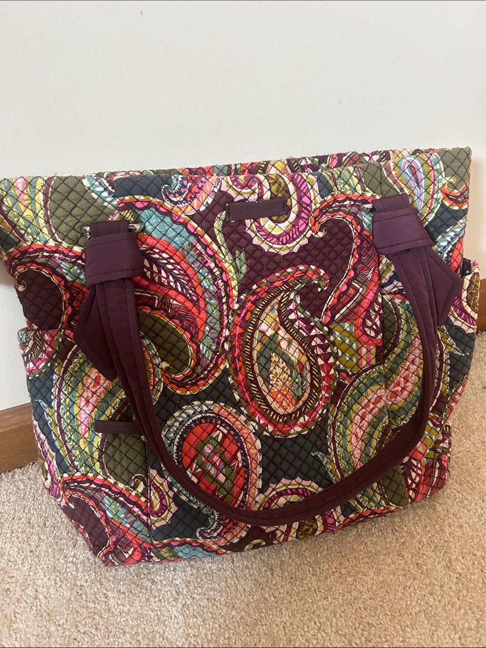 Vera Bradley Quilted Paisley Tote in Plum with Multicolor Accents